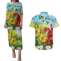 Wales Saint David's Day Couples Matching Puletasi and Hawaiian Shirt Dydd Gwyl Dewi Hapus Dragon Daffodil - Wonder Print Shop