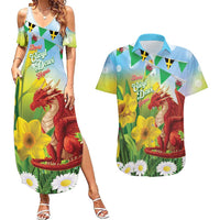 Wales Saint David's Day Couples Matching Summer Maxi Dress and Hawaiian Shirt Dydd Gwyl Dewi Hapus Dragon Daffodil - Wonder Print Shop