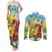 Wales Saint David's Day Couples Matching Tank Maxi Dress and Long Sleeve Button Shirt Dydd Gwyl Dewi Hapus Dragon Daffodil - Wonder Print Shop