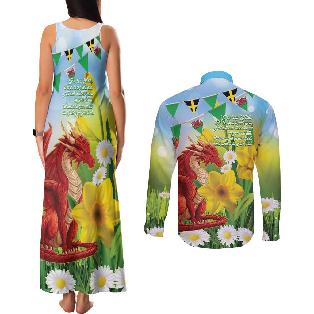 Wales Saint David's Day Couples Matching Tank Maxi Dress and Long Sleeve Button Shirt Dydd Gwyl Dewi Hapus Dragon Daffodil - Wonder Print Shop