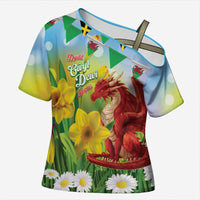 Wales Saint David's Day Cross Shoulder Shirt Dydd Gwyl Dewi Hapus Dragon Daffodil - Wonder Print Shop
