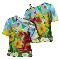 Wales Saint David's Day Cross Shoulder Shirt Dydd Gwyl Dewi Hapus Dragon Daffodil - Wonder Print Shop