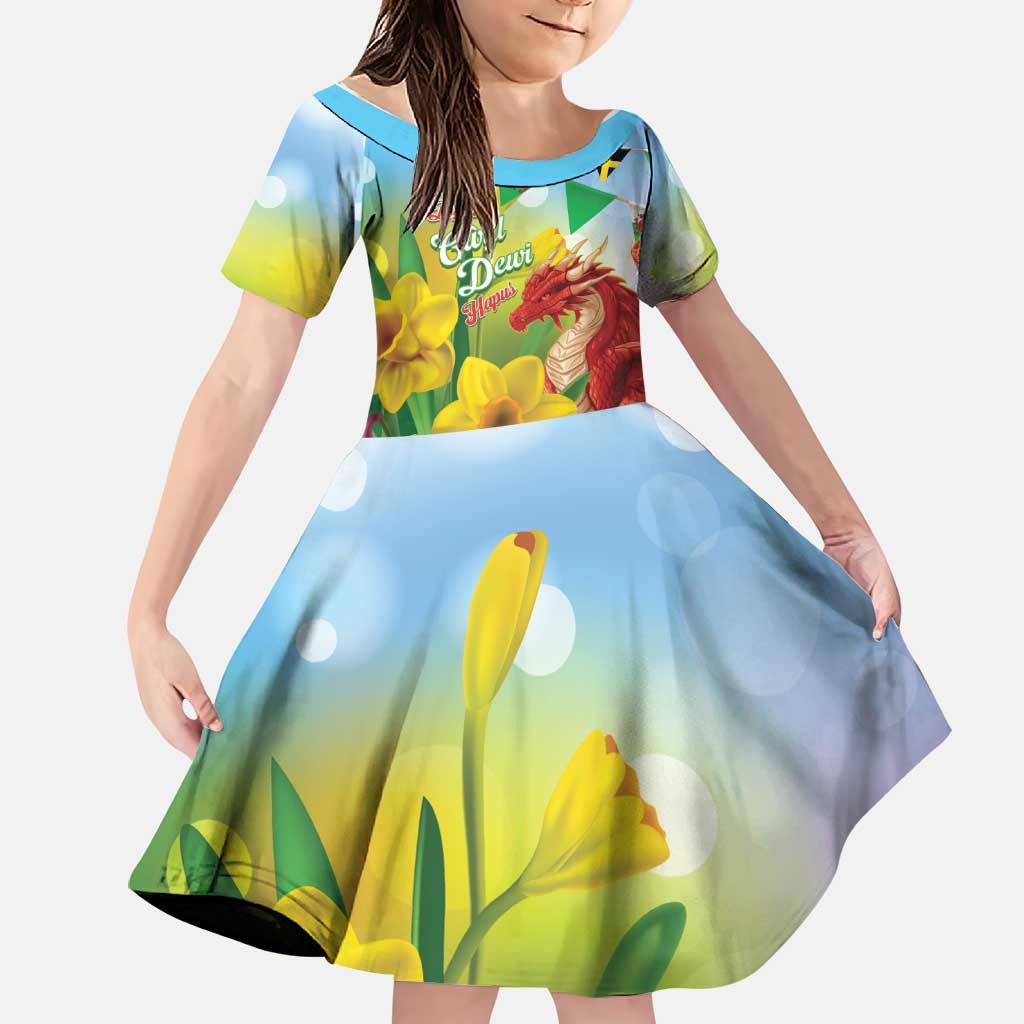 Wales Saint David's Day Family Matching Long Sleeve Bodycon Dress and Hawaiian Shirt Dydd Gwyl Dewi Hapus Dragon Daffodil - Wonder Print Shop