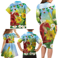 Wales Saint David's Day Family Matching Long Sleeve Bodycon Dress and Hawaiian Shirt Dydd Gwyl Dewi Hapus Dragon Daffodil - Wonder Print Shop