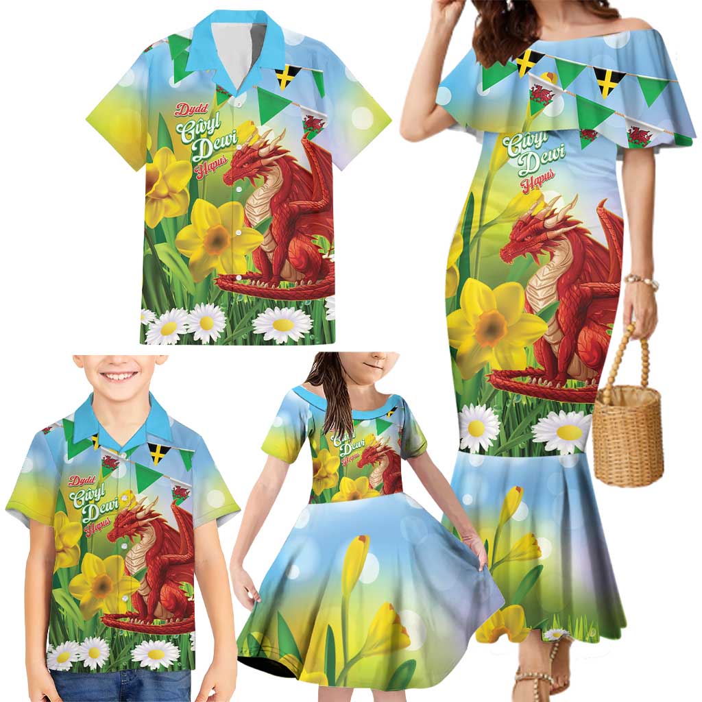 Wales Saint David's Day Family Matching Mermaid Dress and Hawaiian Shirt Dydd Gwyl Dewi Hapus Dragon Daffodil - Wonder Print Shop