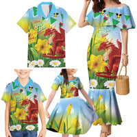 Wales Saint David's Day Family Matching Mermaid Dress and Hawaiian Shirt Dydd Gwyl Dewi Hapus Dragon Daffodil - Wonder Print Shop