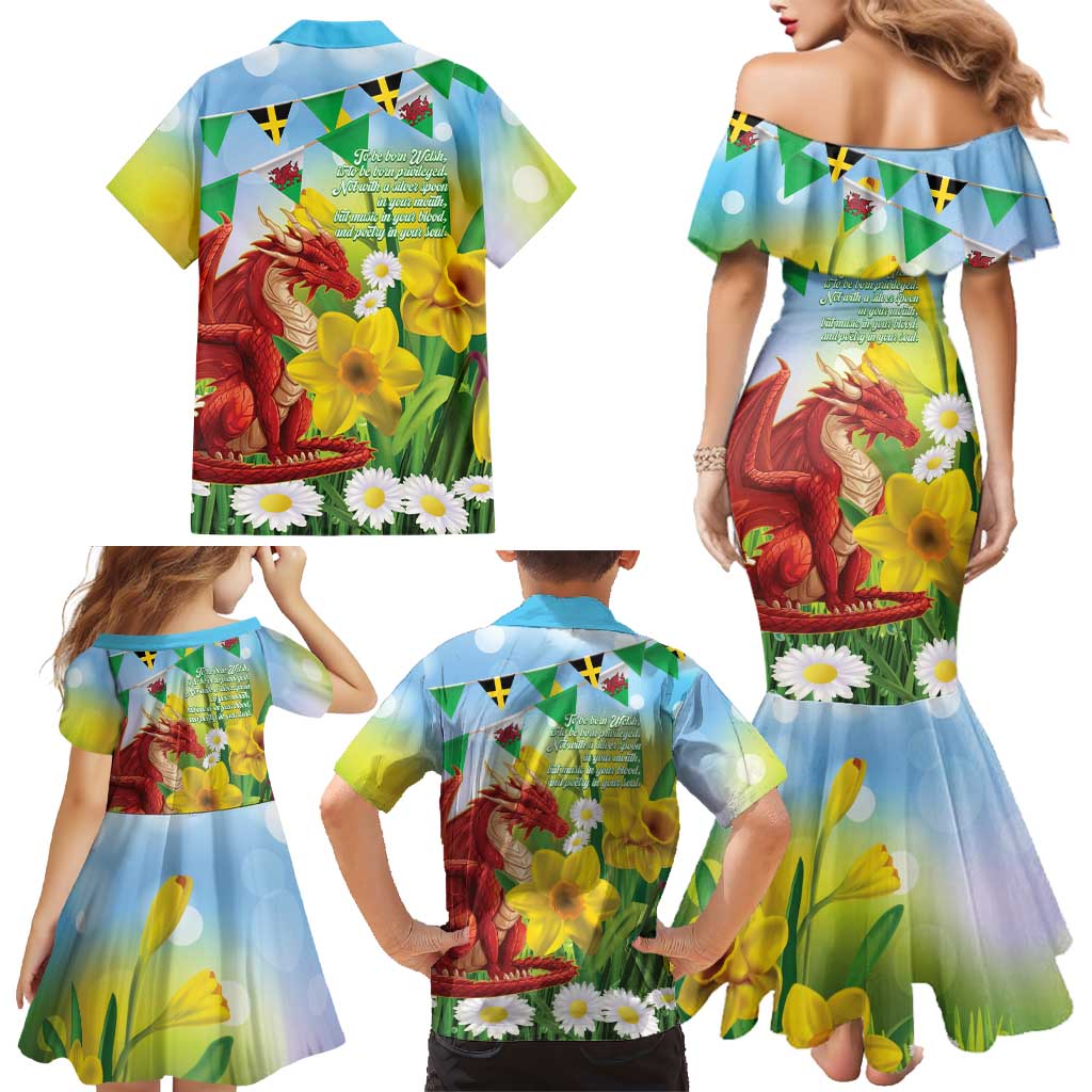 Wales Saint David's Day Family Matching Mermaid Dress and Hawaiian Shirt Dydd Gwyl Dewi Hapus Dragon Daffodil - Wonder Print Shop