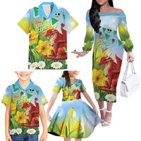 Wales Saint David's Day Family Matching Off The Shoulder Long Sleeve Dress and Hawaiian Shirt Dydd Gwyl Dewi Hapus Dragon Daffodil - Wonder Print Shop