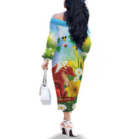 Wales Saint David's Day Family Matching Off The Shoulder Long Sleeve Dress and Hawaiian Shirt Dydd Gwyl Dewi Hapus Dragon Daffodil - Wonder Print Shop