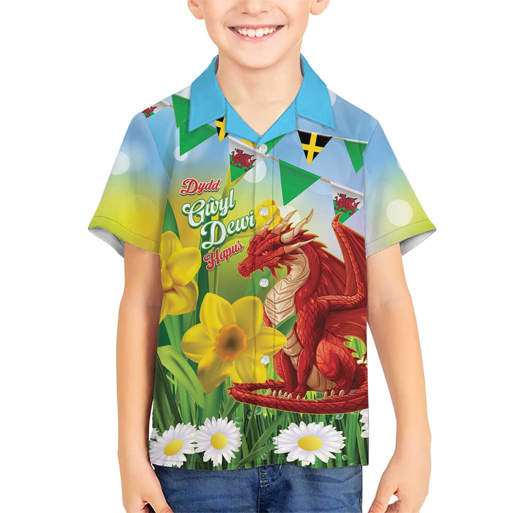 Wales Saint David's Day Family Matching Off The Shoulder Long Sleeve Dress and Hawaiian Shirt Dydd Gwyl Dewi Hapus Dragon Daffodil - Wonder Print Shop