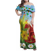 Wales Saint David's Day Family Matching Off Shoulder Maxi Dress and Hawaiian Shirt Dydd Gwyl Dewi Hapus Dragon Daffodil - Wonder Print Shop