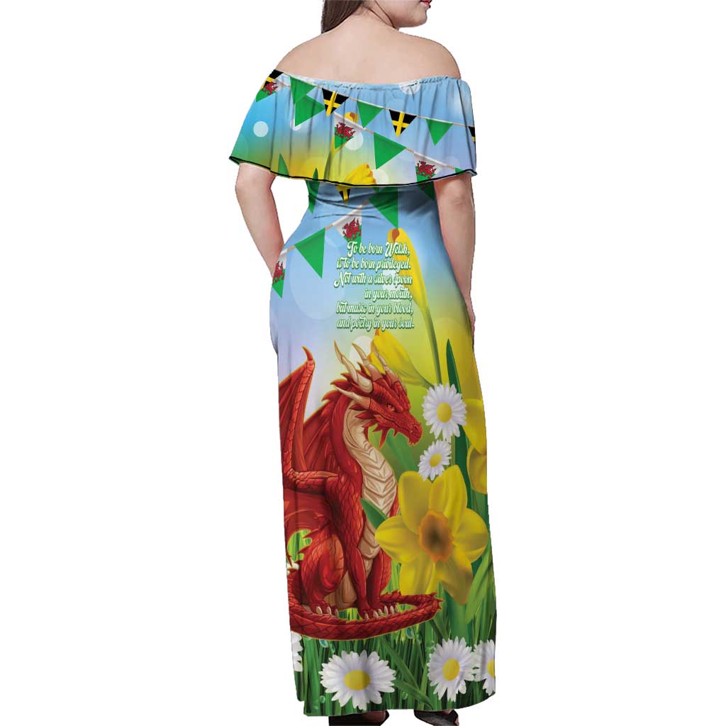 Wales Saint David's Day Family Matching Off Shoulder Maxi Dress and Hawaiian Shirt Dydd Gwyl Dewi Hapus Dragon Daffodil - Wonder Print Shop
