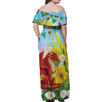 Wales Saint David's Day Family Matching Off Shoulder Maxi Dress and Hawaiian Shirt Dydd Gwyl Dewi Hapus Dragon Daffodil - Wonder Print Shop