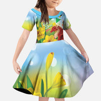 Wales Saint David's Day Family Matching Off Shoulder Short Dress and Hawaiian Shirt Dydd Gwyl Dewi Hapus Dragon Daffodil - Wonder Print Shop