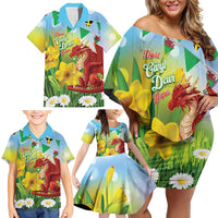 Wales Saint David's Day Family Matching Off Shoulder Short Dress and Hawaiian Shirt Dydd Gwyl Dewi Hapus Dragon Daffodil - Wonder Print Shop