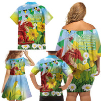Wales Saint David's Day Family Matching Off Shoulder Short Dress and Hawaiian Shirt Dydd Gwyl Dewi Hapus Dragon Daffodil - Wonder Print Shop
