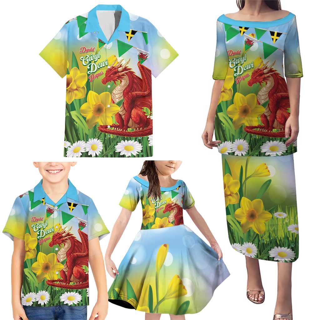 Wales Saint David's Day Family Matching Puletasi and Hawaiian Shirt Dydd Gwyl Dewi Hapus Dragon Daffodil - Wonder Print Shop