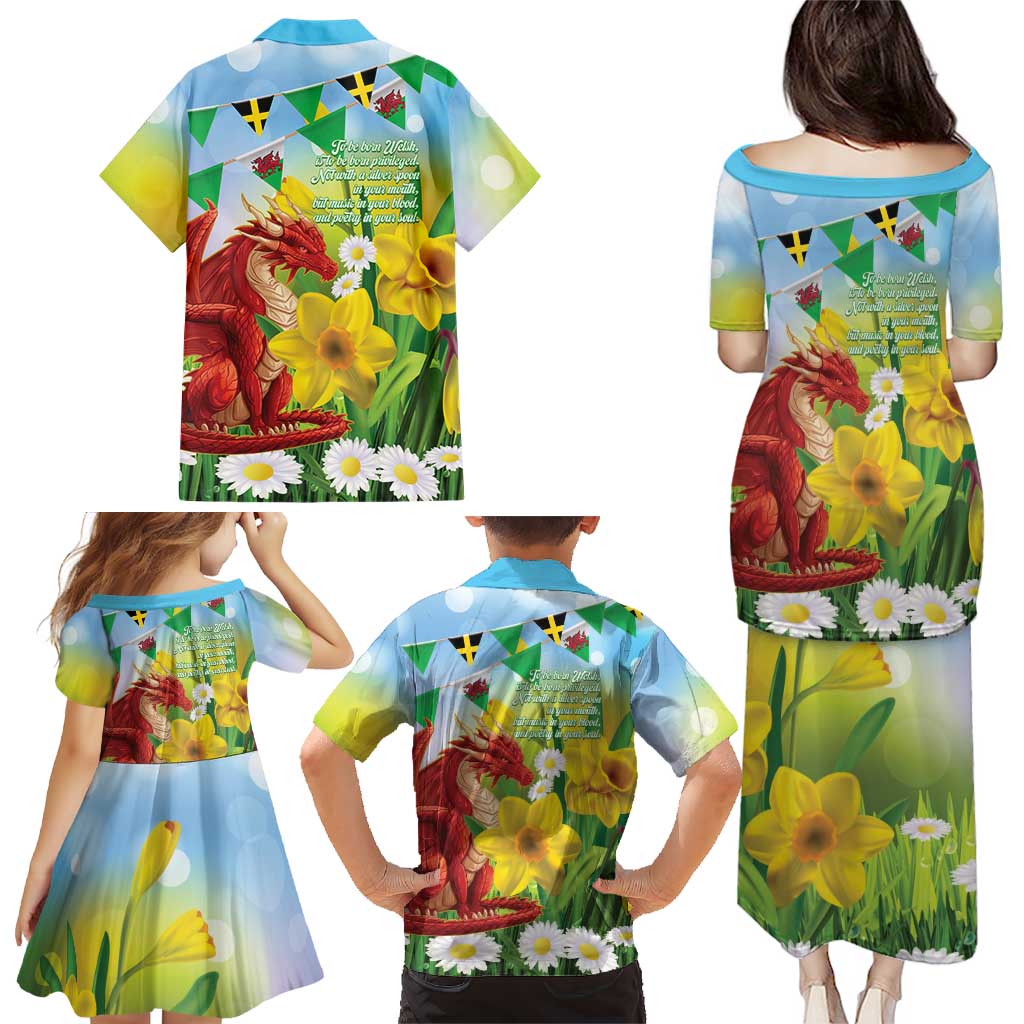 Wales Saint David's Day Family Matching Puletasi and Hawaiian Shirt Dydd Gwyl Dewi Hapus Dragon Daffodil - Wonder Print Shop