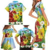 Wales Saint David's Day Family Matching Short Sleeve Bodycon Dress and Hawaiian Shirt Dydd Gwyl Dewi Hapus Dragon Daffodil - Wonder Print Shop