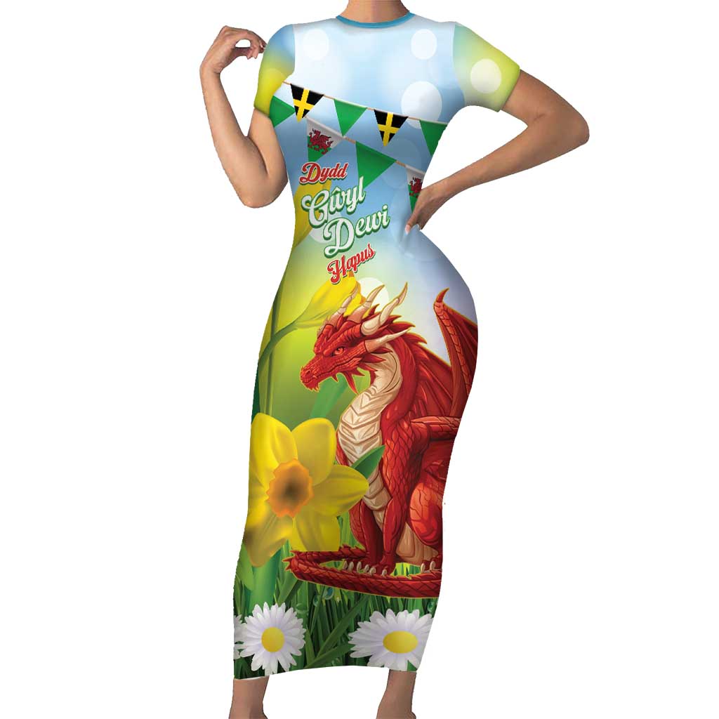 Wales Saint David's Day Family Matching Short Sleeve Bodycon Dress and Hawaiian Shirt Dydd Gwyl Dewi Hapus Dragon Daffodil - Wonder Print Shop