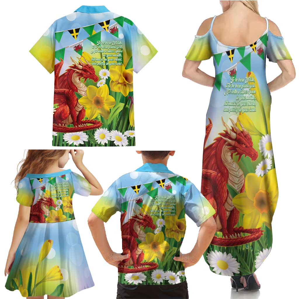 Wales Saint David's Day Family Matching Summer Maxi Dress and Hawaiian Shirt Dydd Gwyl Dewi Hapus Dragon Daffodil - Wonder Print Shop