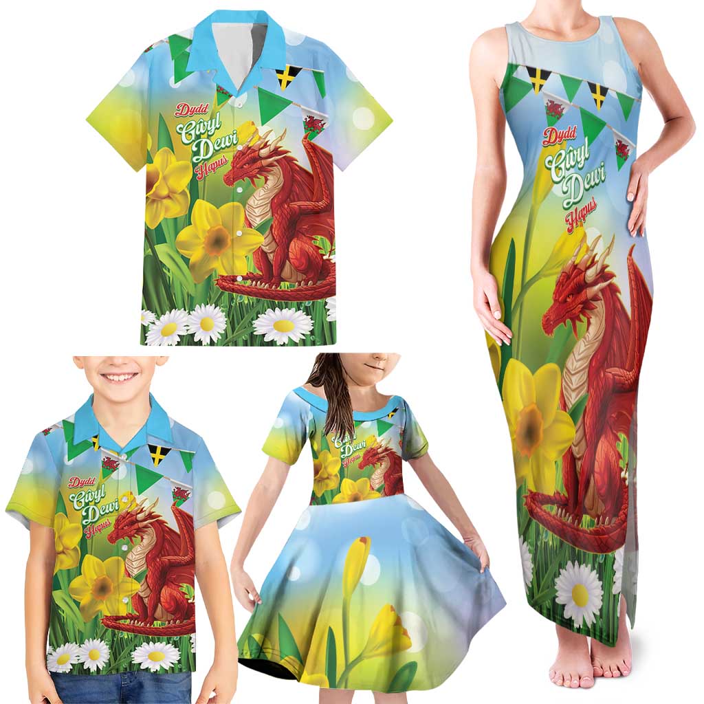 Wales Saint David's Day Family Matching Tank Maxi Dress and Hawaiian Shirt Dydd Gwyl Dewi Hapus Dragon Daffodil - Wonder Print Shop