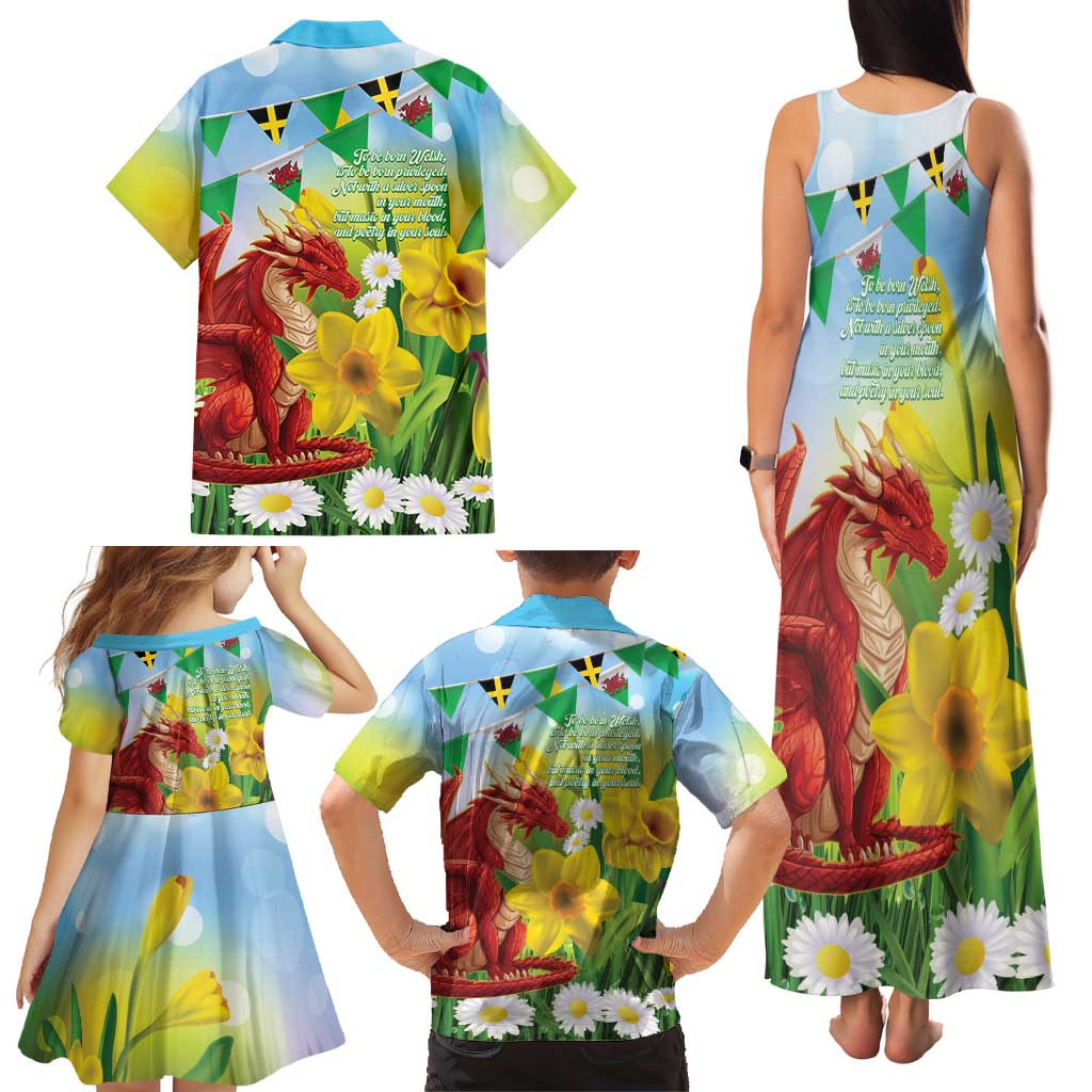 Wales Saint David's Day Family Matching Tank Maxi Dress and Hawaiian Shirt Dydd Gwyl Dewi Hapus Dragon Daffodil - Wonder Print Shop