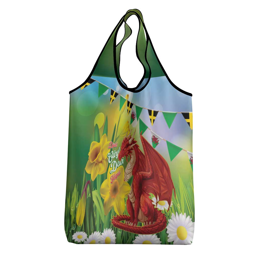 Wales Saint David's Day Grocery Bag Dydd Gwyl Dewi Hapus Dragon Daffodil - Wonder Print Shop