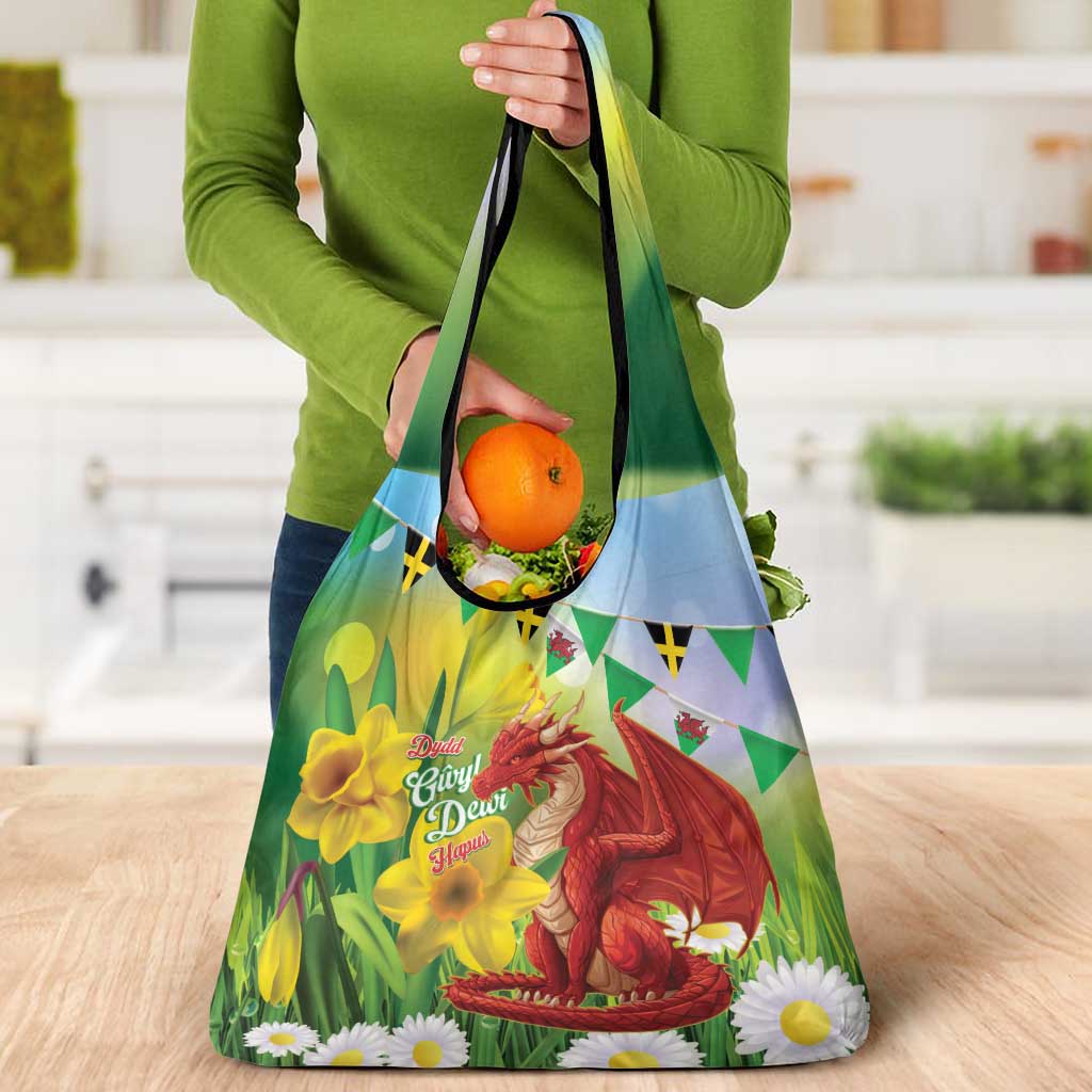Wales Saint David's Day Grocery Bag Dydd Gwyl Dewi Hapus Dragon Daffodil - Wonder Print Shop