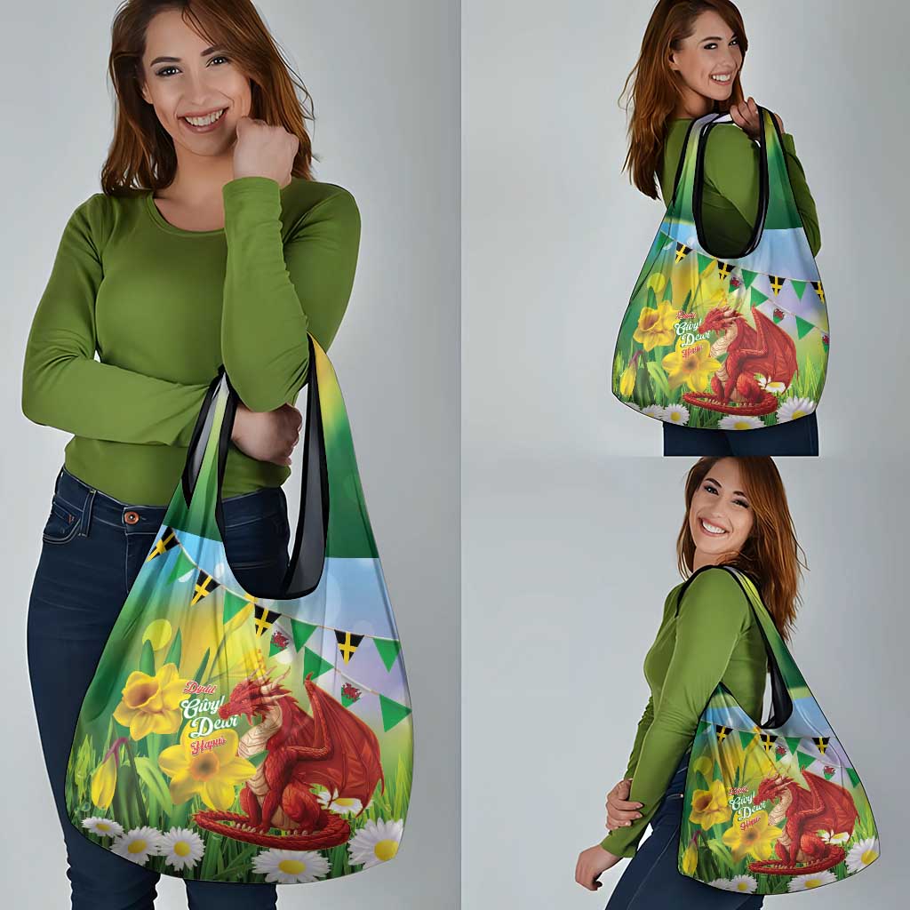 Wales Saint David's Day Grocery Bag Dydd Gwyl Dewi Hapus Dragon Daffodil - Wonder Print Shop