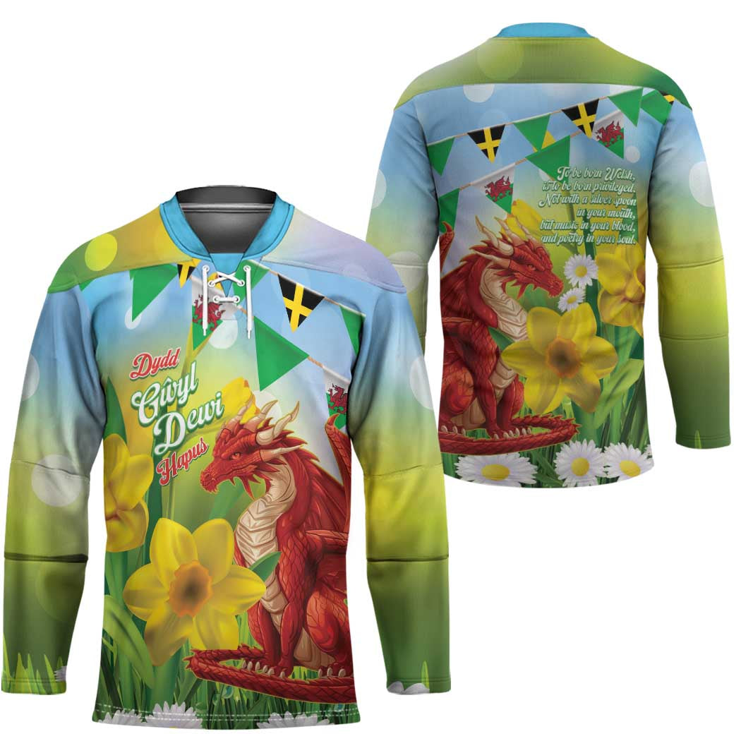 Wales Saint David's Day Hockey Jersey Dydd Gwyl Dewi Hapus Dragon Daffodil - Wonder Print Shop
