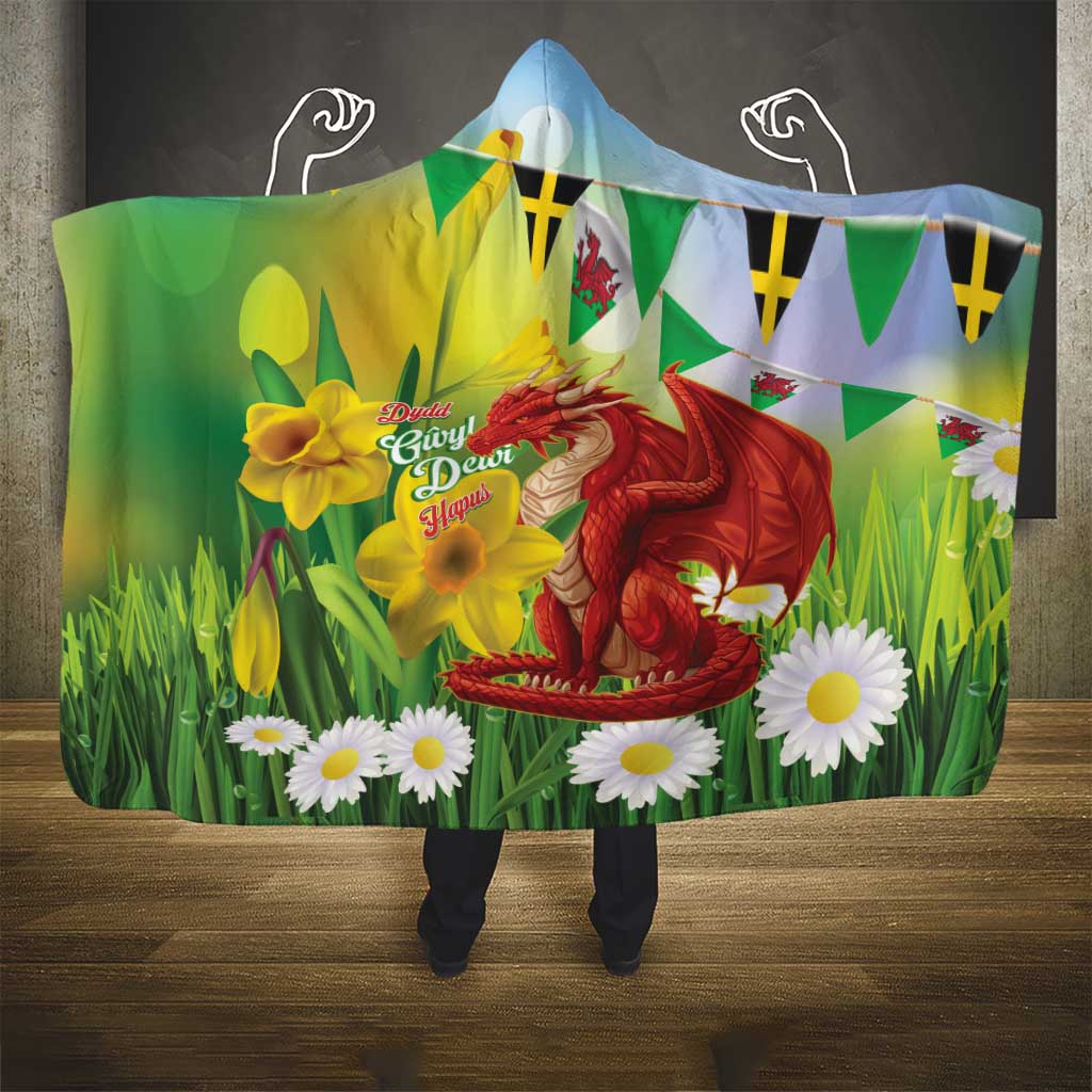 Wales Saint David's Day Hooded Blanket Dydd Gwyl Dewi Hapus Dragon Daffodil - Wonder Print Shop
