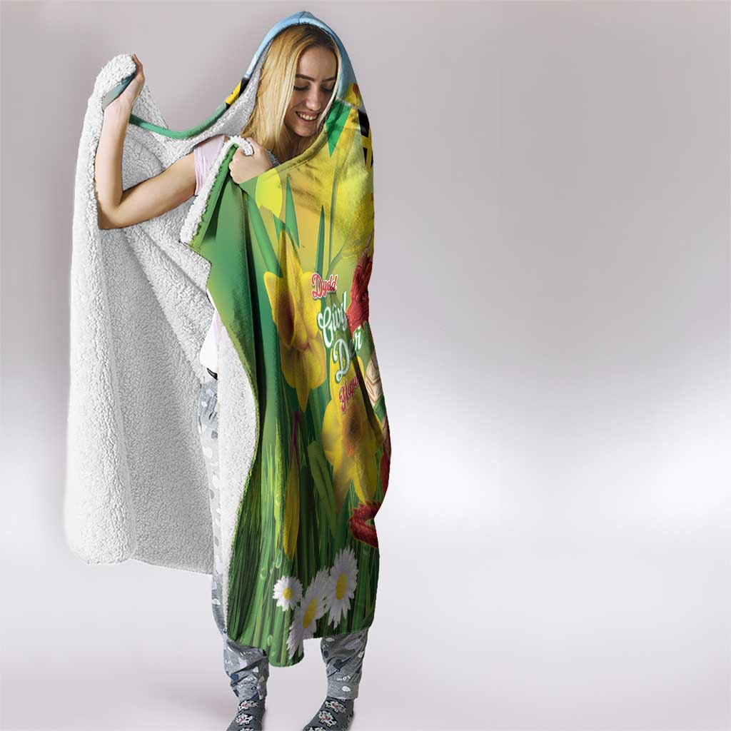 Wales Saint David's Day Hooded Blanket Dydd Gwyl Dewi Hapus Dragon Daffodil - Wonder Print Shop