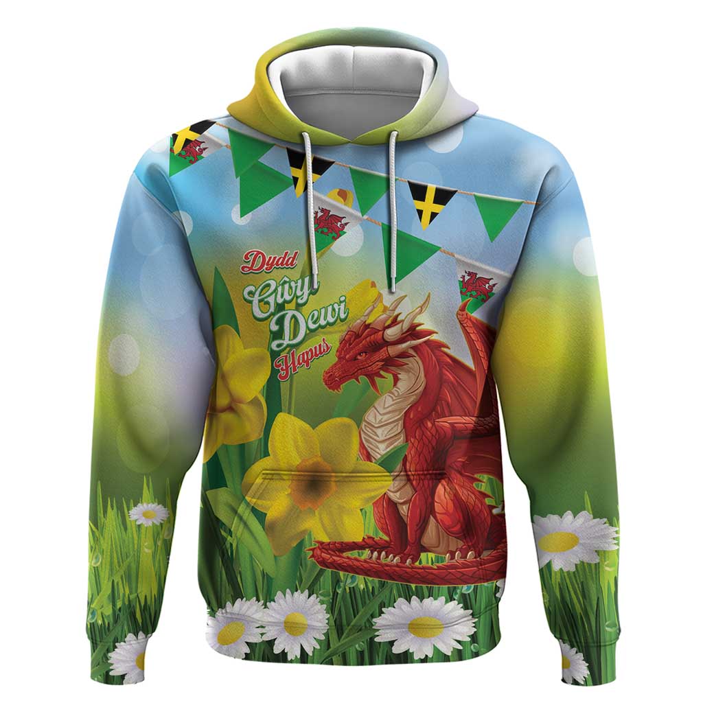 Wales Saint David's Day Hoodie Dydd Gwyl Dewi Hapus Dragon Daffodil - Wonder Print Shop