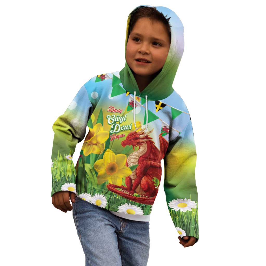 Wales Saint David's Day Kid Hoodie Dydd Gwyl Dewi Hapus Dragon Daffodil - Wonder Print Shop