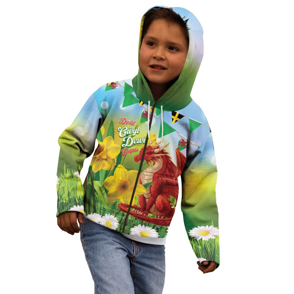 Wales Saint David's Day Kid Hoodie Dydd Gwyl Dewi Hapus Dragon Daffodil - Wonder Print Shop