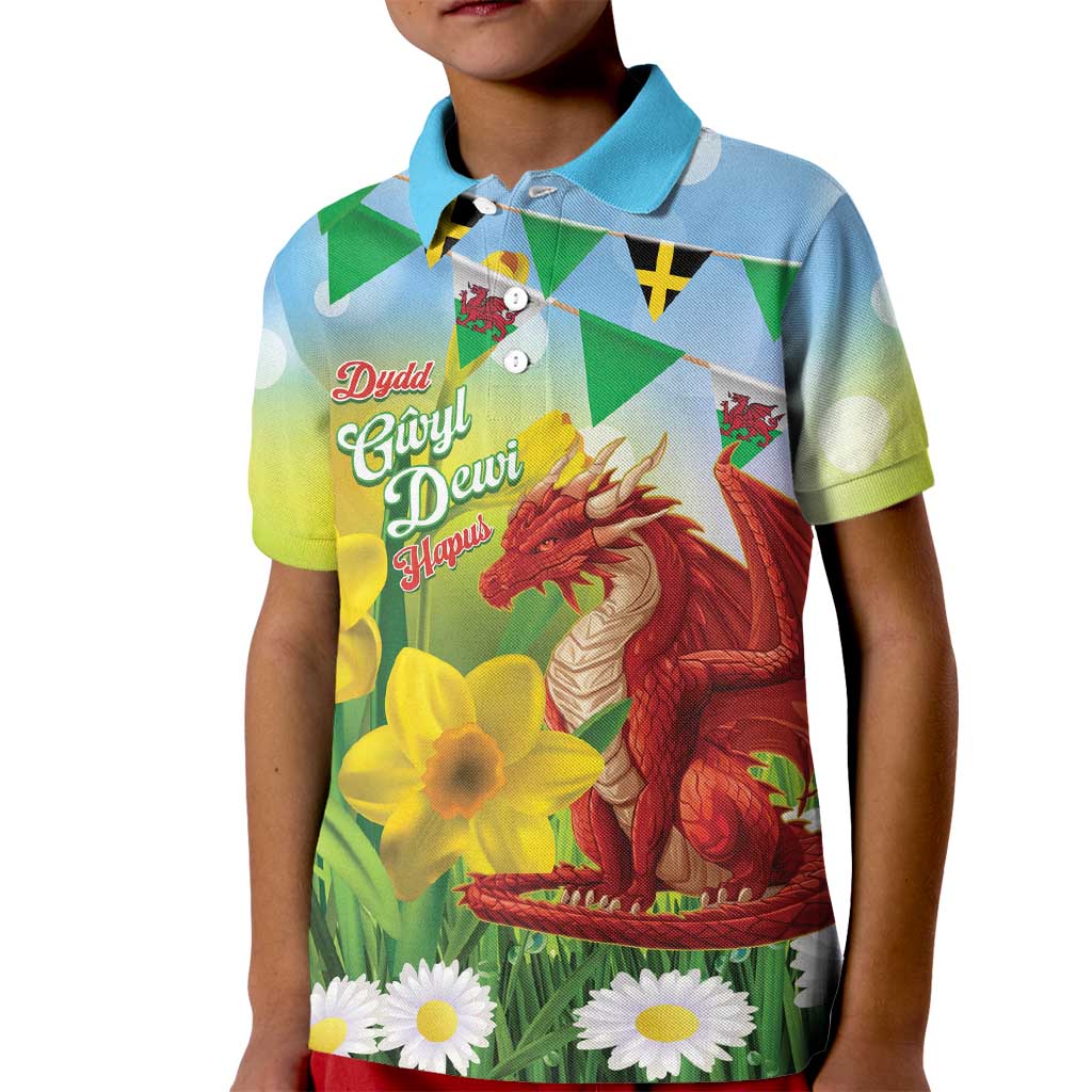 Wales Saint David's Day Kid Polo Shirt Dydd Gwyl Dewi Hapus Dragon Daffodil - Wonder Print Shop
