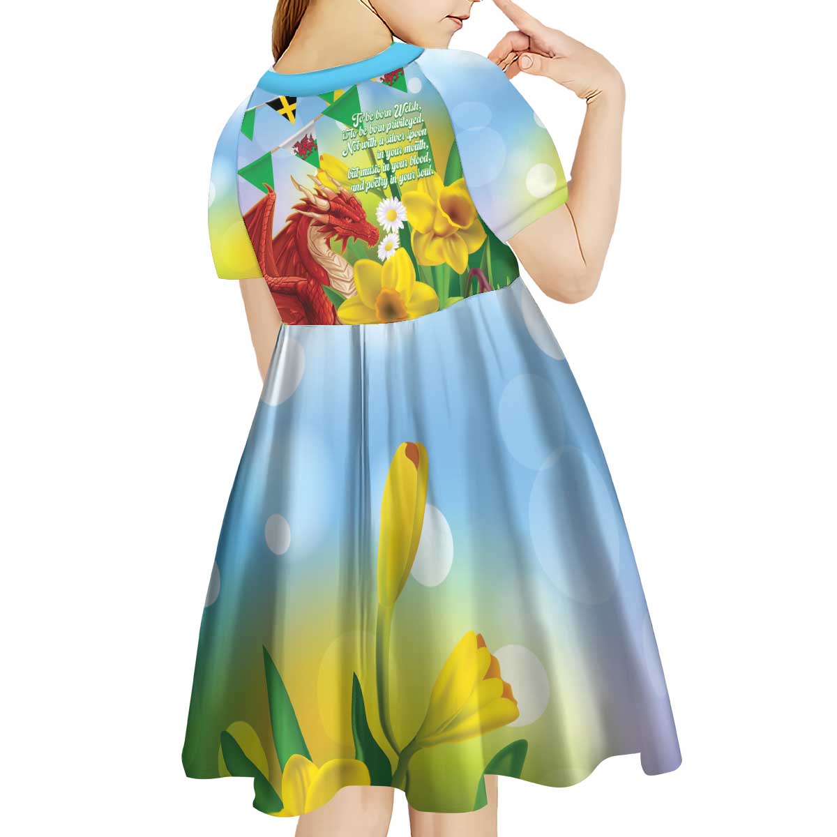 Wales Saint David's Day Kid Short Sleeve Dress Dydd Gwyl Dewi Hapus Dragon Daffodil - Wonder Print Shop