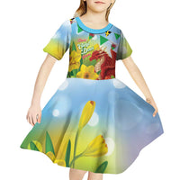 Wales Saint David's Day Kid Short Sleeve Dress Dydd Gwyl Dewi Hapus Dragon Daffodil - Wonder Print Shop