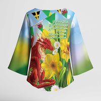 Wales Saint David's Day Kimono Sleeve Blouse Dydd Gwyl Dewi Hapus Dragon Daffodil - Wonder Print Shop