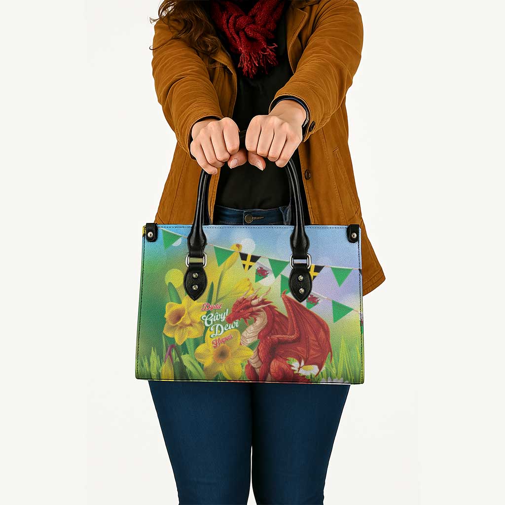 Wales Saint David's Day Leather Bag Dydd Gwyl Dewi Hapus Dragon Daffodil - Wonder Print Shop