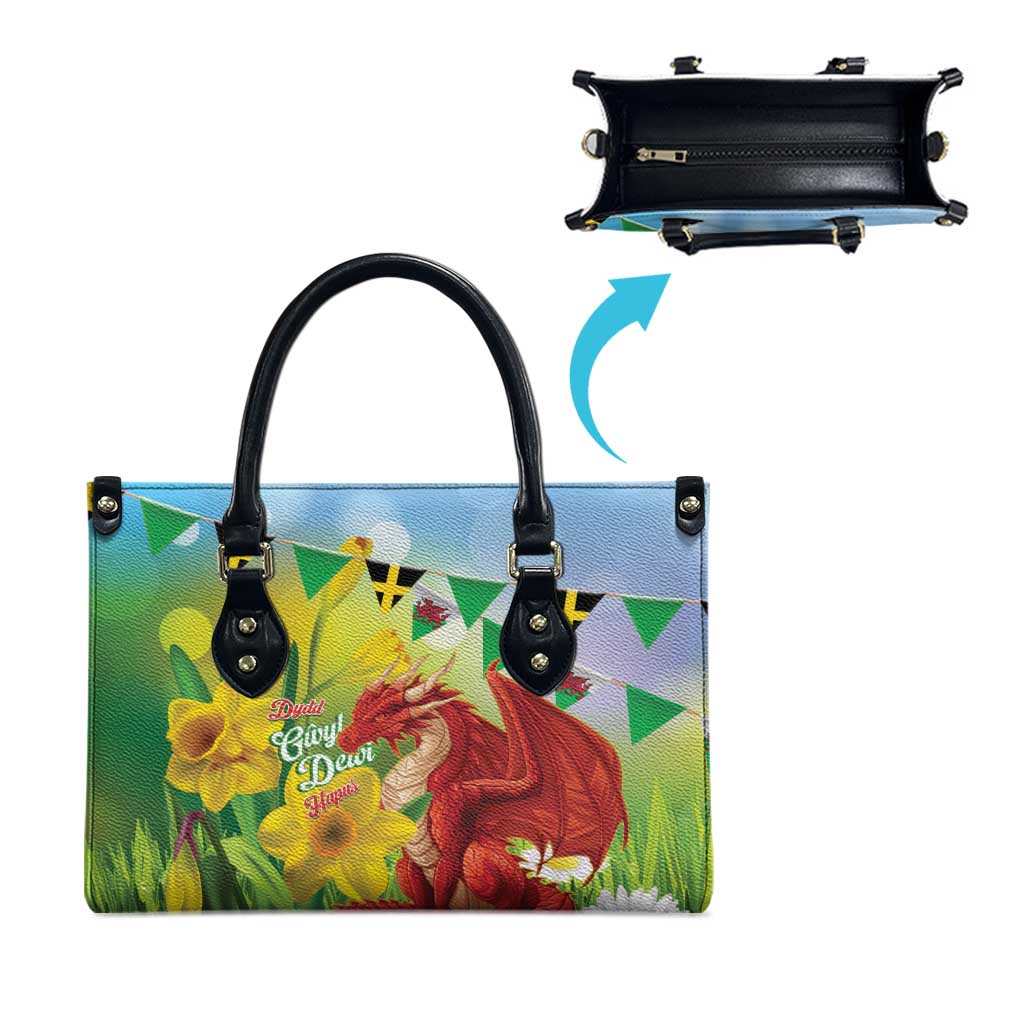 Wales Saint David's Day Leather Bag Dydd Gwyl Dewi Hapus Dragon Daffodil - Wonder Print Shop