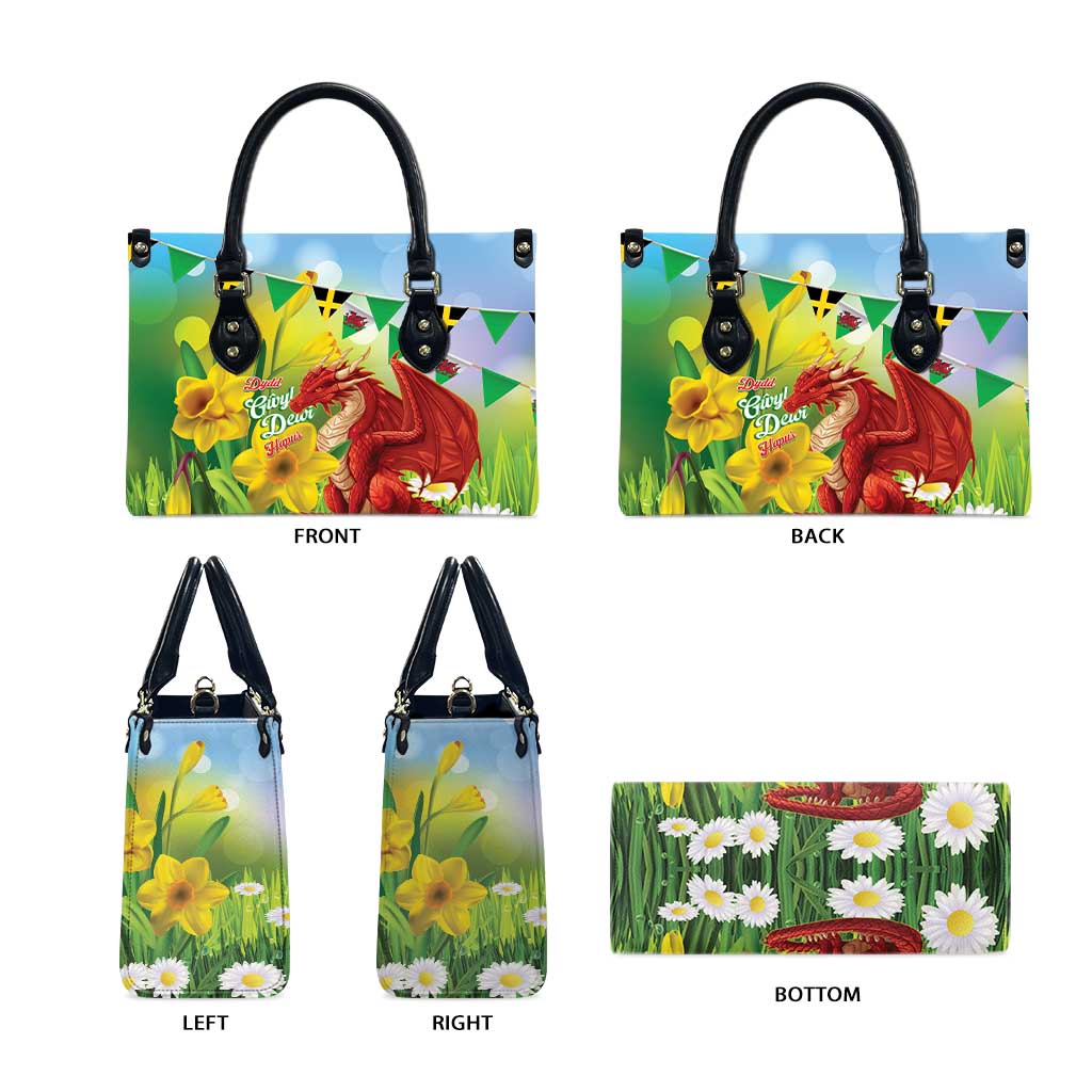 Wales Saint David's Day Leather Bag Dydd Gwyl Dewi Hapus Dragon Daffodil - Wonder Print Shop
