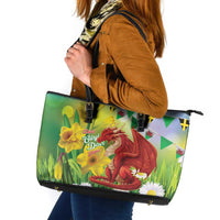 Wales Saint David's Day Leather Tote Bag Dydd Gwyl Dewi Hapus Dragon Daffodil - Wonder Print Shop