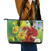 Wales Saint David's Day Leather Tote Bag Dydd Gwyl Dewi Hapus Dragon Daffodil - Wonder Print Shop