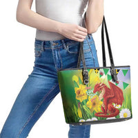 Wales Saint David's Day Leather Tote Bag Dydd Gwyl Dewi Hapus Dragon Daffodil - Wonder Print Shop