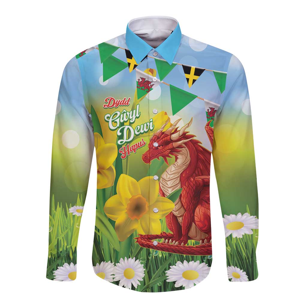 Wales Saint David's Day Long Sleeve Button Shirt Dydd Gwyl Dewi Hapus Dragon Daffodil - Wonder Print Shop