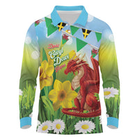 Wales Saint David's Day Long Sleeve Polo Shirt Dydd Gwyl Dewi Hapus Dragon Daffodil - Wonder Print Shop