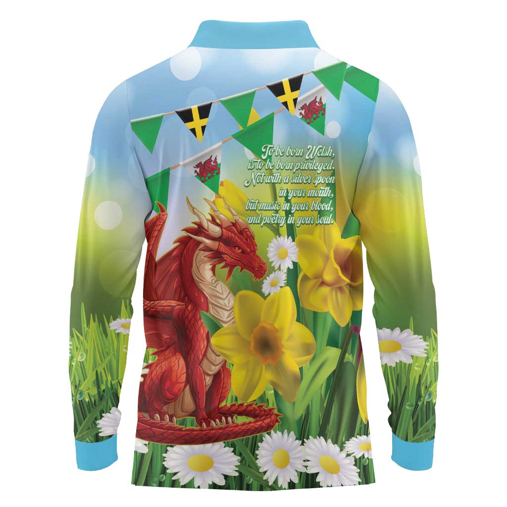 Wales Saint David's Day Long Sleeve Polo Shirt Dydd Gwyl Dewi Hapus Dragon Daffodil - Wonder Print Shop