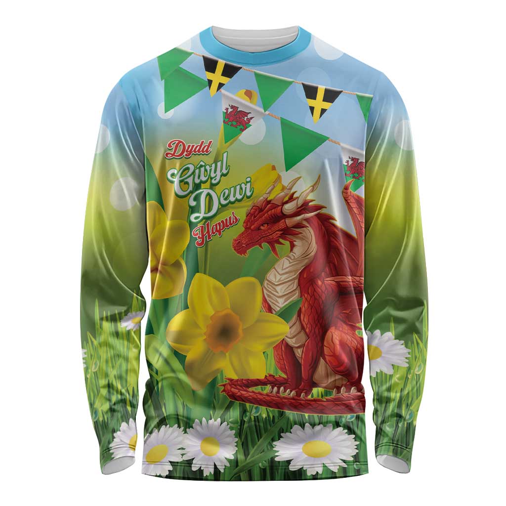 Wales Saint David's Day Long Sleeve Shirt Dydd Gwyl Dewi Hapus Dragon Daffodil - Wonder Print Shop
